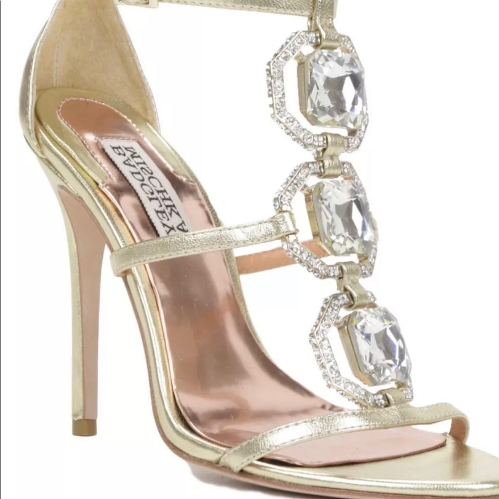 Badgley Mischka Harley II Heels, gold, size 9.
